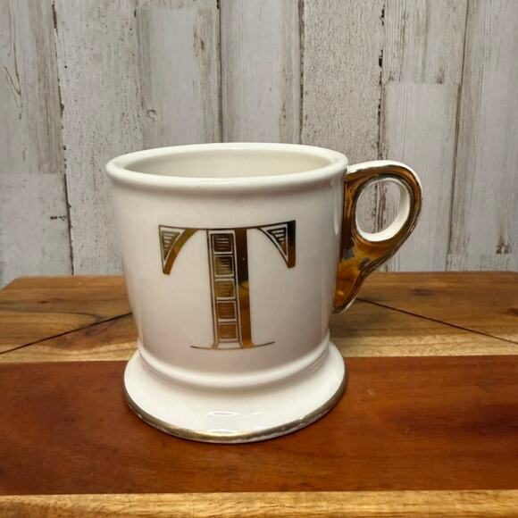 Anthropologie Gold Monogram Mug Letter T Antique-Inspired - Picture 2 of 6